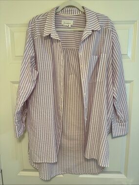 Anthropologie Lavender and White Striped Button-Down Shirt
